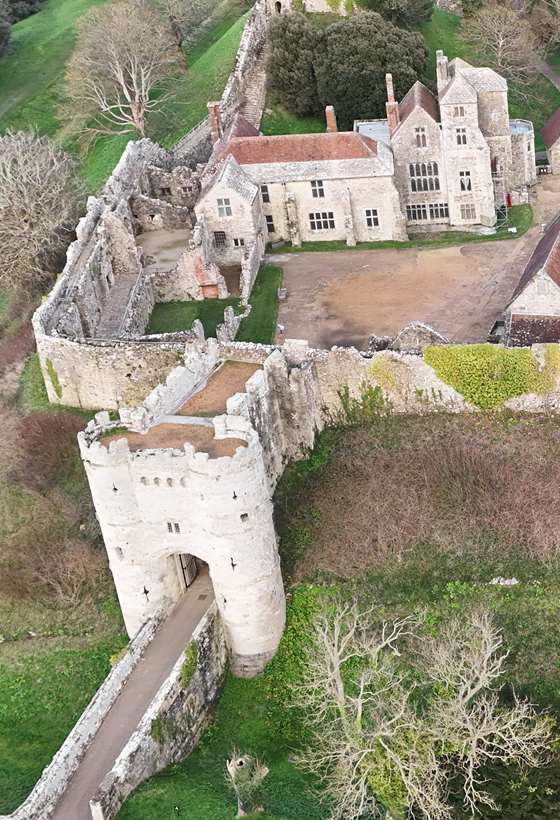 Carisbrooke Castle captured from the air — the kind of complex structure a photogrammetric survey resolves in a single flight