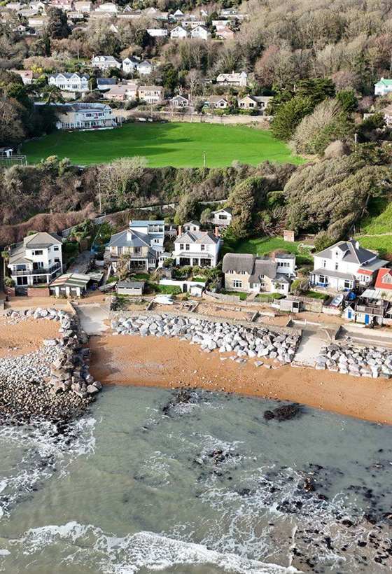 Coastal rooftops photographed from above