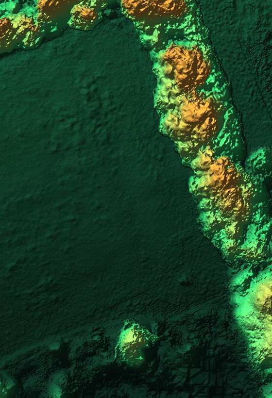 Digital surface model of a surveyed site, shaded by elevation